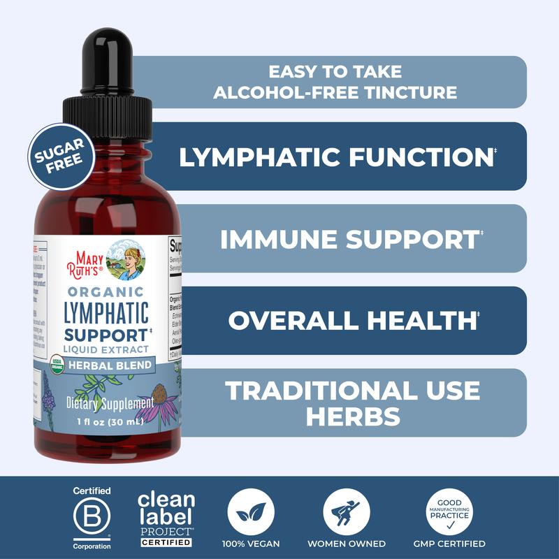 Lymphatic Support Herbal Blend Liquid Drops - USDA Organic Lymphatic Cleanse - Vegan - 30 Servings