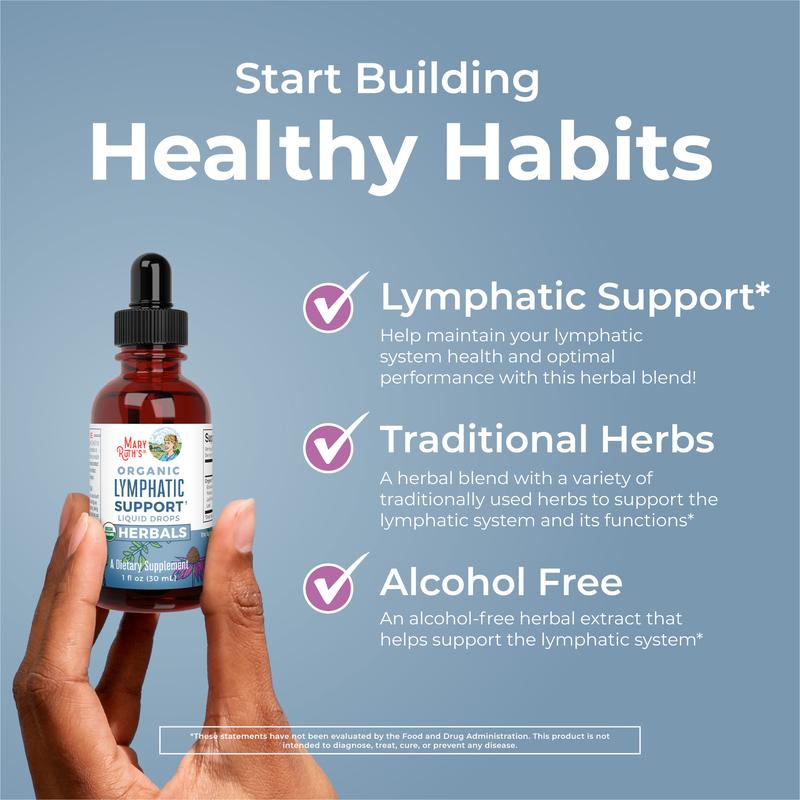 Lymphatic Support Herbal Blend Liquid Drops - USDA Organic Lymphatic Cleanse - Vegan - 30 Servings
