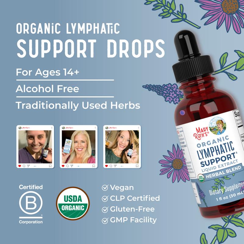 Lymphatic Support Herbal Blend Liquid Drops - USDA Organic Lymphatic Cleanse - Vegan - 30 Servings