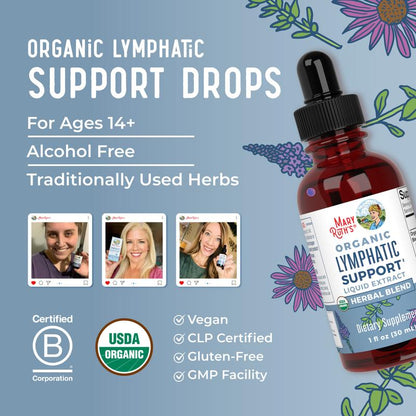 Lymphatic Support Herbal Blend Liquid Drops - USDA Organic Lymphatic Cleanse - Vegan - 30 Servings